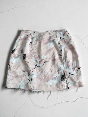 F21 Pink Japanese Crane Print Mini Skirt Size Small